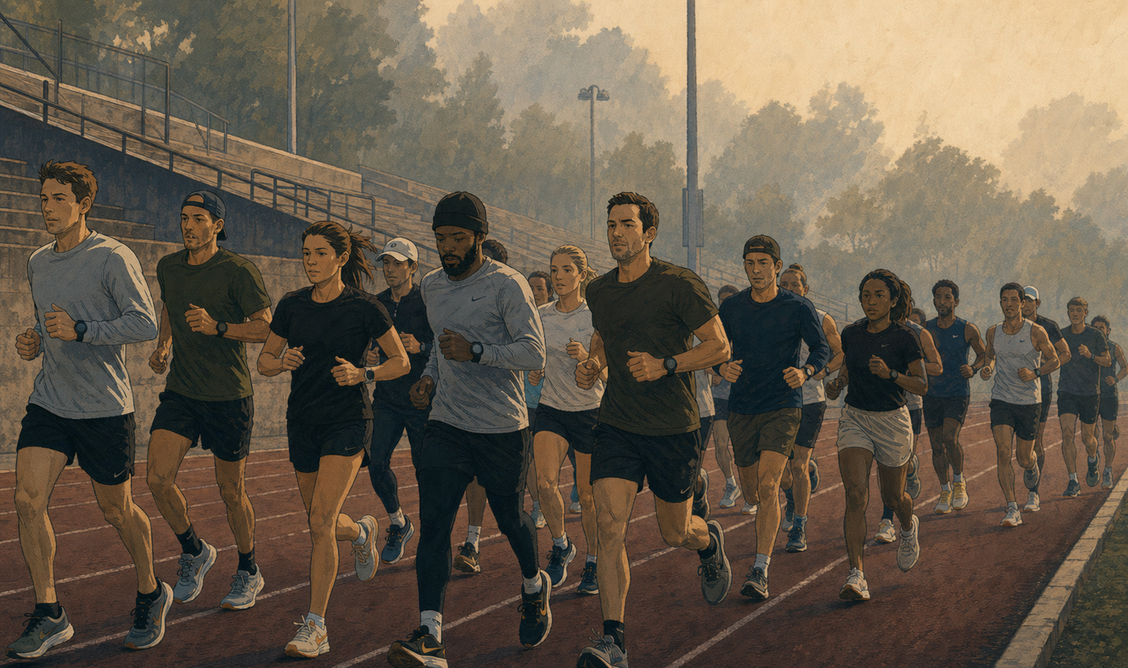 The field mid-run at the track